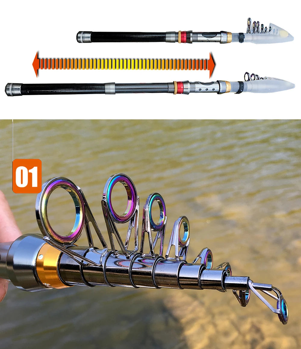 1.8-3.6m Carbon Fiber Fishing Rod And Reel Combo Super Hard Telescopic Fishing Pole Spinning Reel Kit Max Resistance 3-8kg Pesca Trekker Essentials