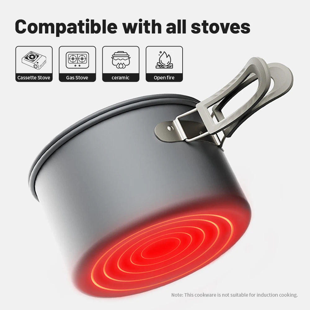 Portable Camping Cookware Kit – Outdoor Frying Pan, Kettle & Foldable Cooking Utensils Set for Camping & Picnic Trekker Essentials