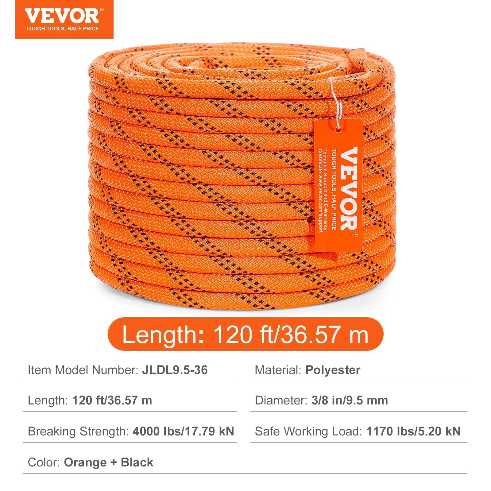 SucceBuy 120ft Dual-Weave Polyester Cord 3/8 1/2in 48-Strand Multi-Use Rope for Arborist Activities Outdoor Adventures Versatile Trekker Essentials