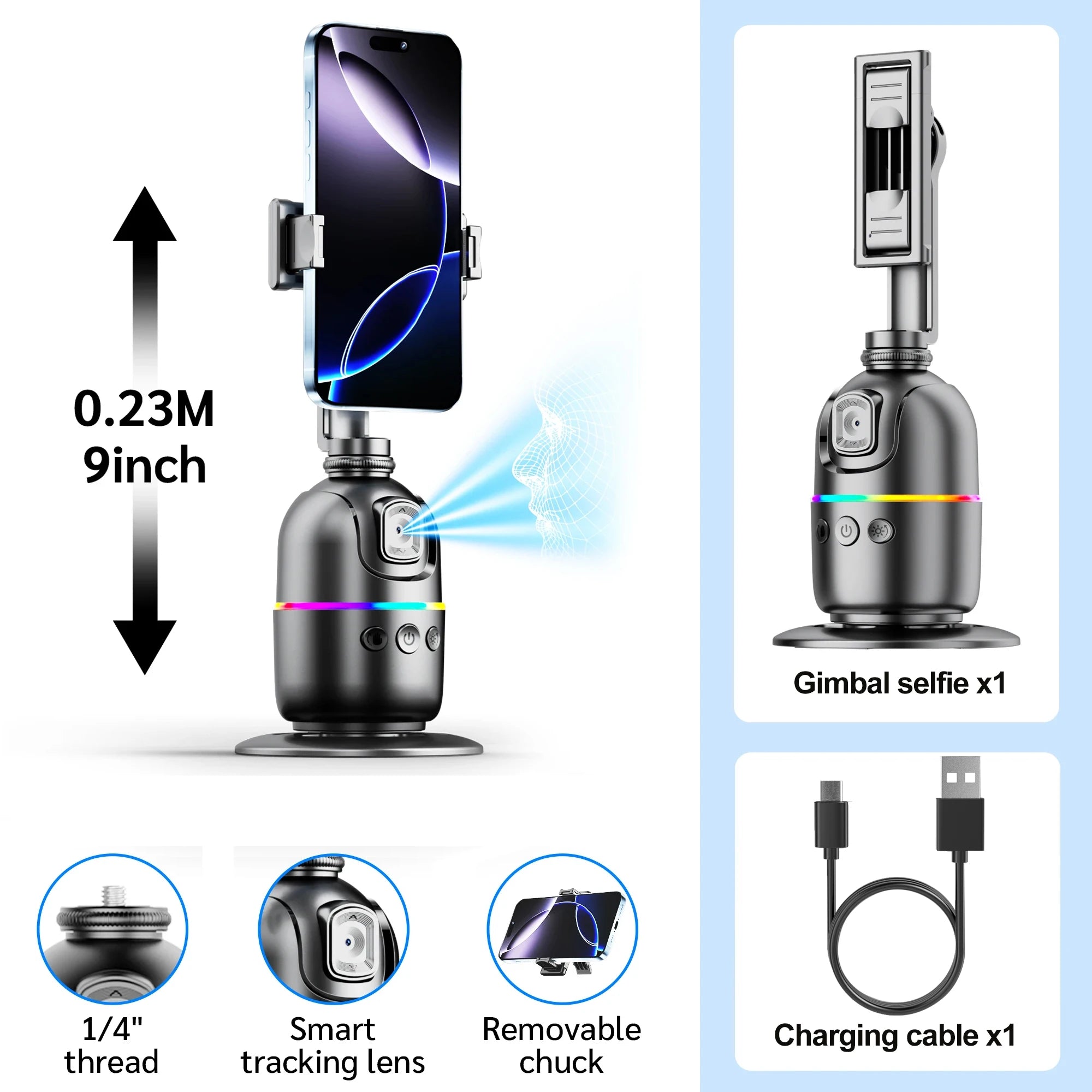 Smart 360° Auto Face Tracking Tripod with Gesture Control & Fill Lights