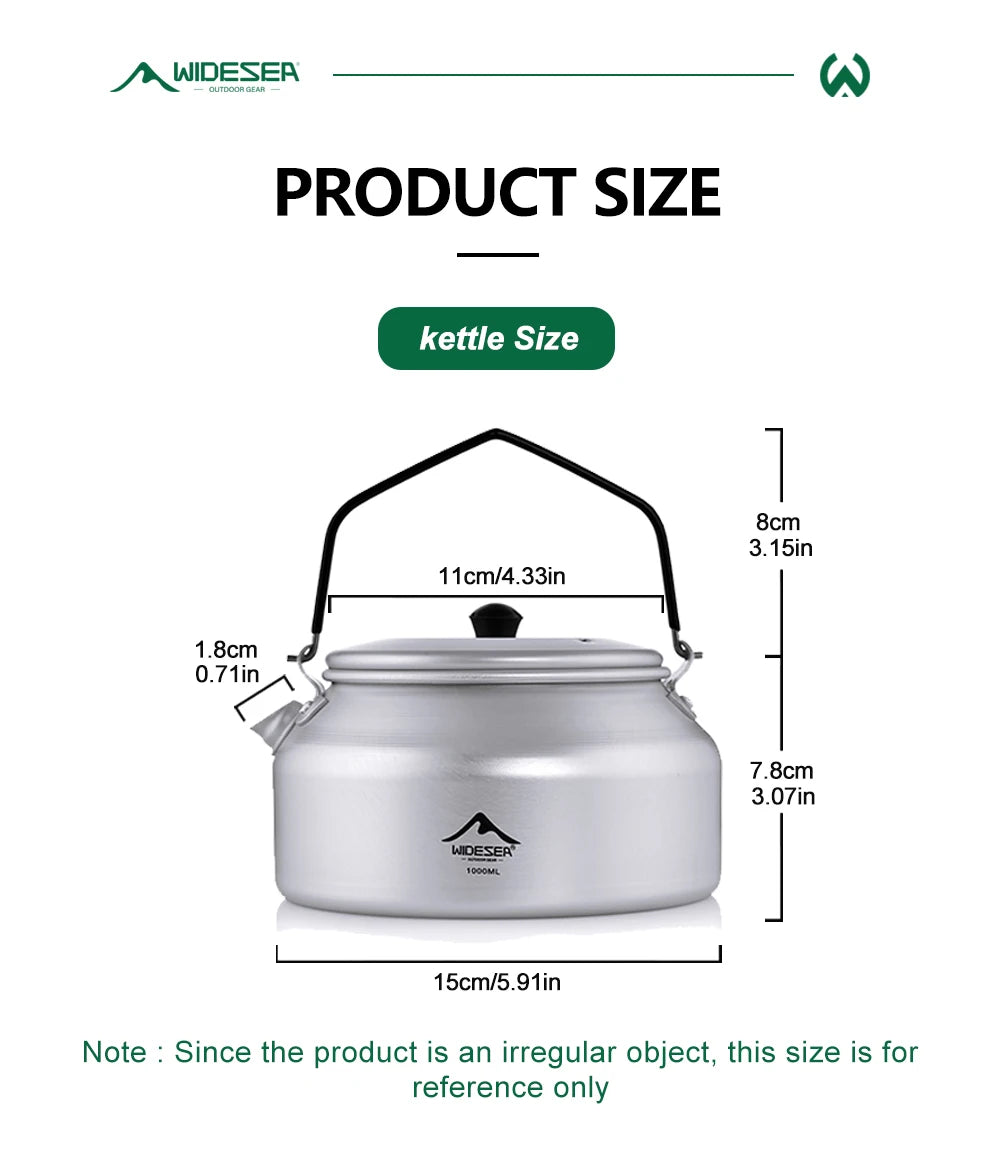 1L Pure Aluminum Camping Kettle with Short-Hole Removal Handle, Lightweight Portable Travel Cookware