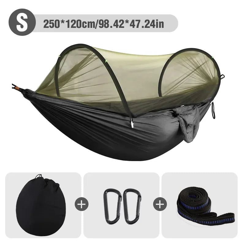 WESTTUNE 3 in 1 Camping Hammock with Mosquito Mesh Automatic Quick Opening Nylon Hammock Anti-Mosquito Hammock for Outdoor Trekker Essentials