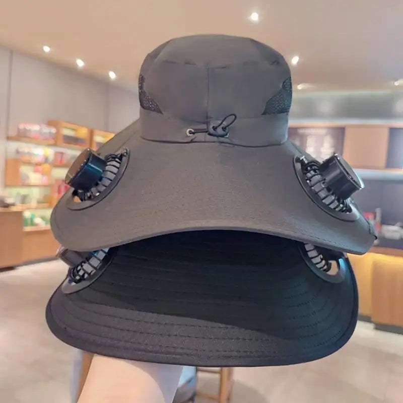 Large Size Quick Dry Bucket Hat With Solar Powered Fan USB Charging Sun Hat For Men Outdoor Hiking Camping Fishing Cooling Wear Trekker Essentials