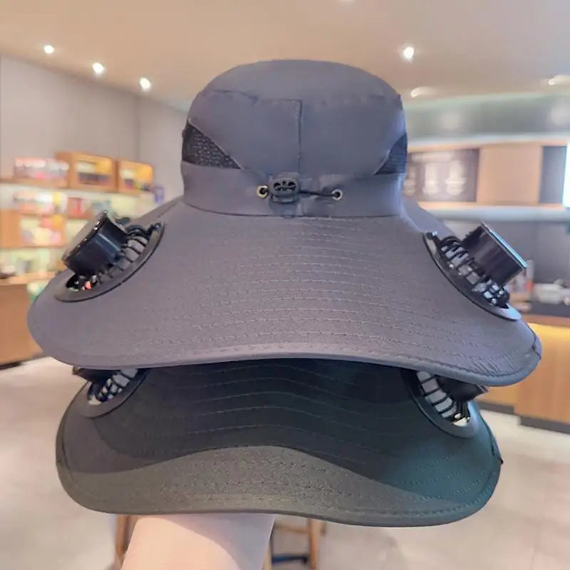 Large Size Quick Dry Bucket Hat With Solar Powered Fan USB Charging Sun Hat For Men Outdoor Hiking Camping Fishing Cooling Wear Trekker Essentials