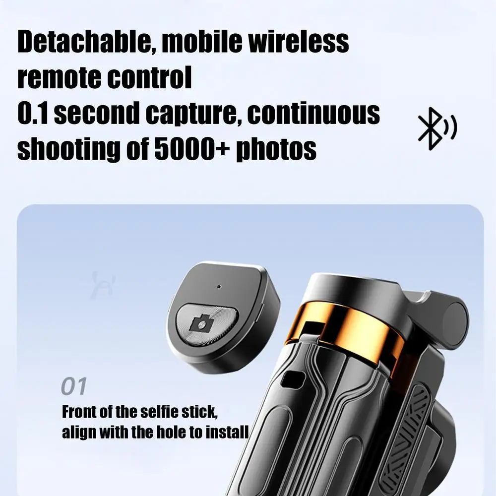 Trípode para selfies giratorio de 360° con control remoto inalámbrico y soporte para teléfono