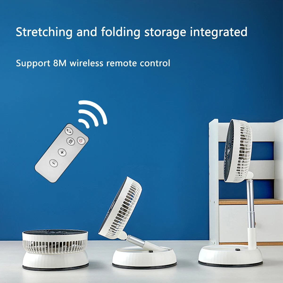 Ventilador plegable portátil de pie, inalámbrico y recargable de 6000 mAh con control remoto.