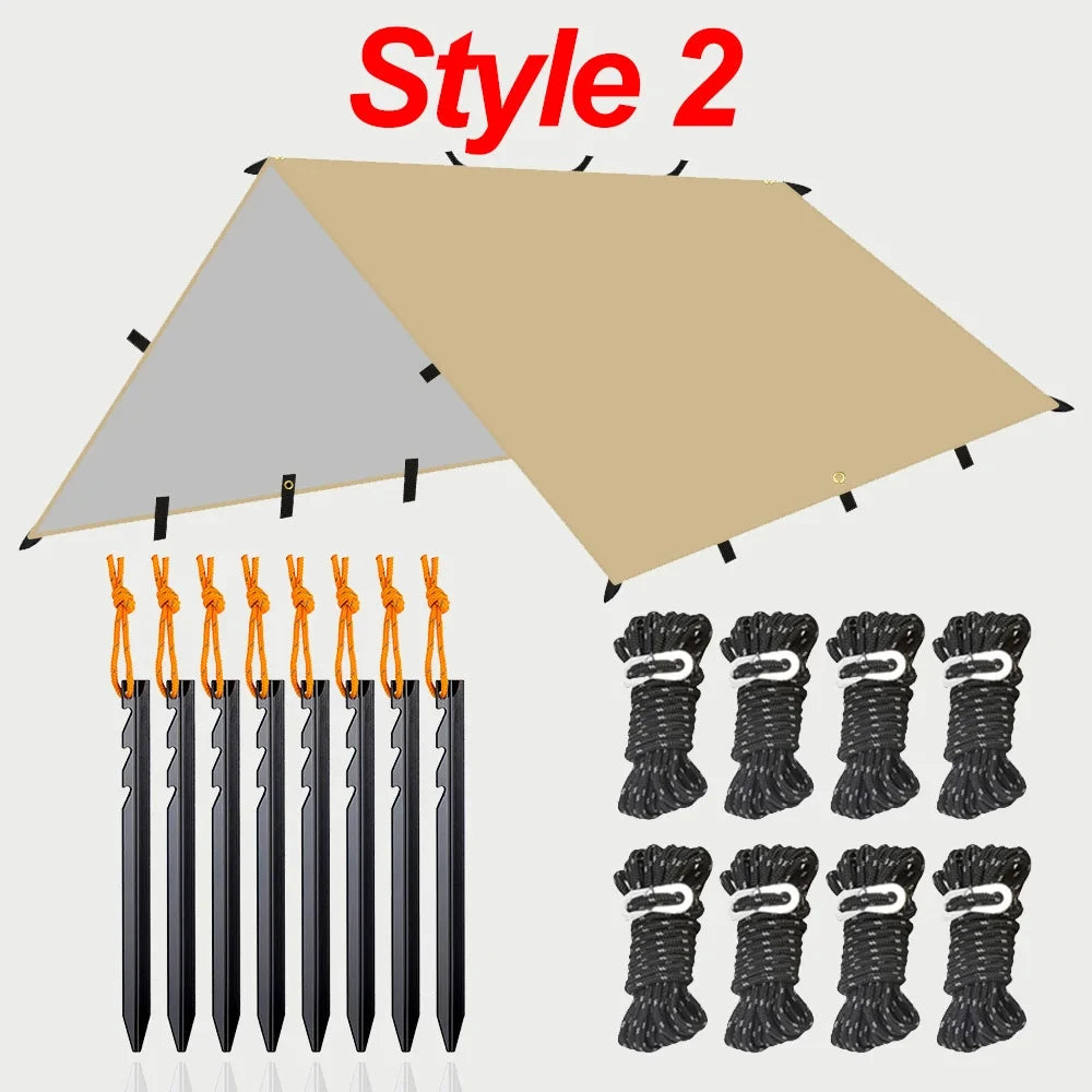 19 Hang Point Tarp Waterpoof Survival Bushcraft Sun Shelter Beach Shade Tent Outdoor Canopy Backpacking Tourist Awning 4x4 3x3m Trekker Essentials