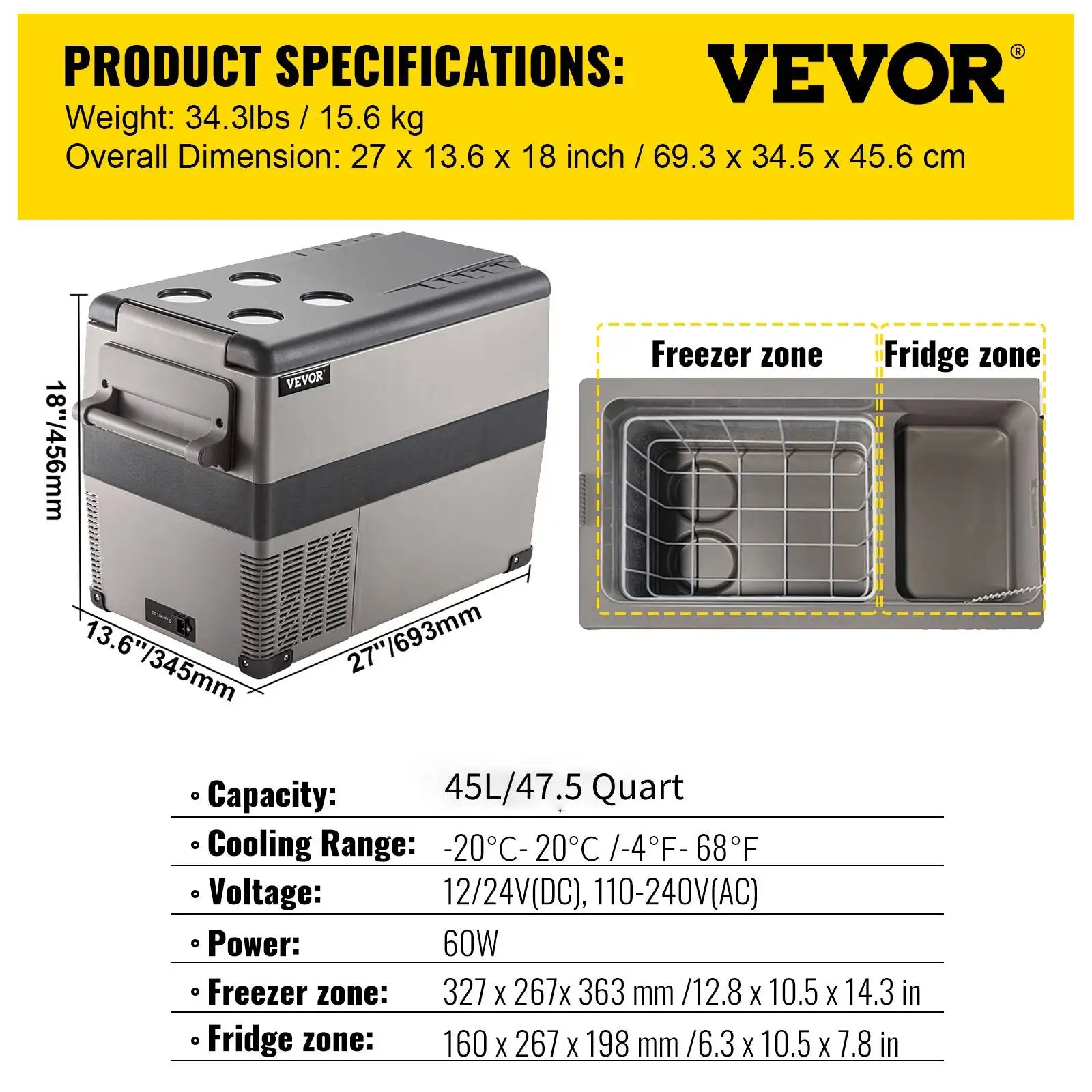 Refrigerador portátil para coche VEVOR: minicongelador de 20/22/35/45/55 l para camping