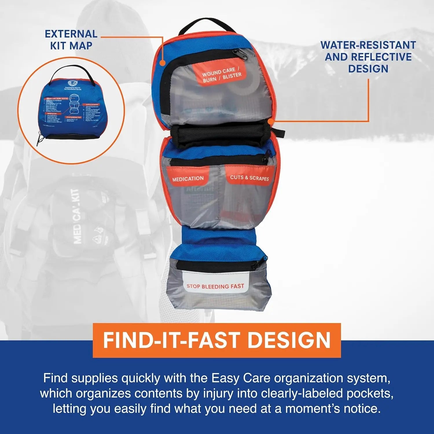 2-Person 2-Day Emergency First Aid Kit for Hiking & Outdoor Adventures with Trauma Pad & Guide Trekker Essentials