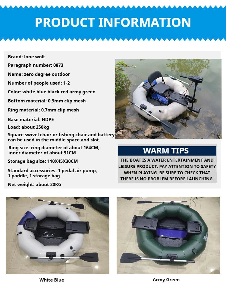 2-Minute Foldable Inflatable Fishing Boat with Electric Motor Port, 250kg Capacity Solo Pontoon Raft