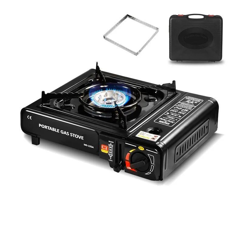 Estufa portátil de tarjeta magnética para camping: estufa de gas compacta con encendido para cocinar al aire libre y preparar ollas calientes.