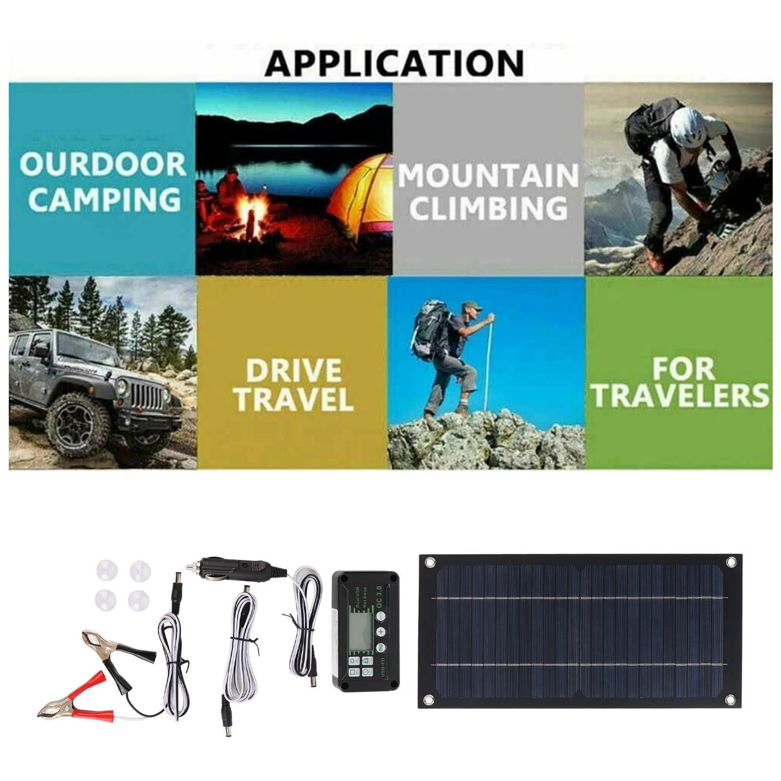 Portable 600W Solar Panel Charger Monocrystalline Silicon 100A Charge Controller Durable Solar Panel Kit for RV Outdoor Camping Trekker Essentials