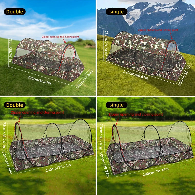 Pop-Up Mosquito Net Camping Tent – 2-Person Insect-Proof Shelter for Outdoor Travel & Cycling Trekker Essentials