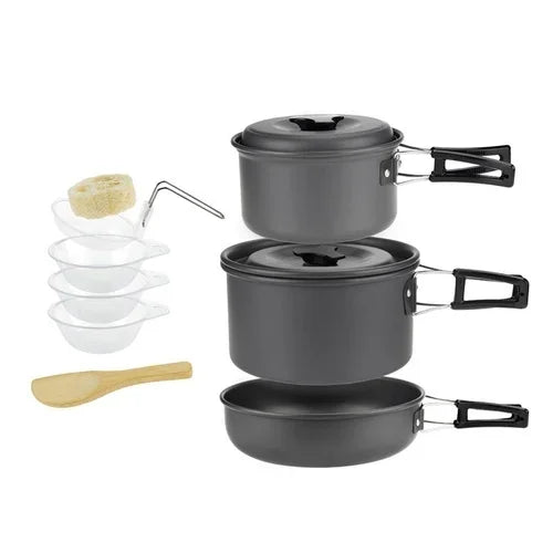 Camping Cookware Set for 1–7 Persons – Lightweight Portable Pot & Pan Set with Carry Bag Trekker Essentials