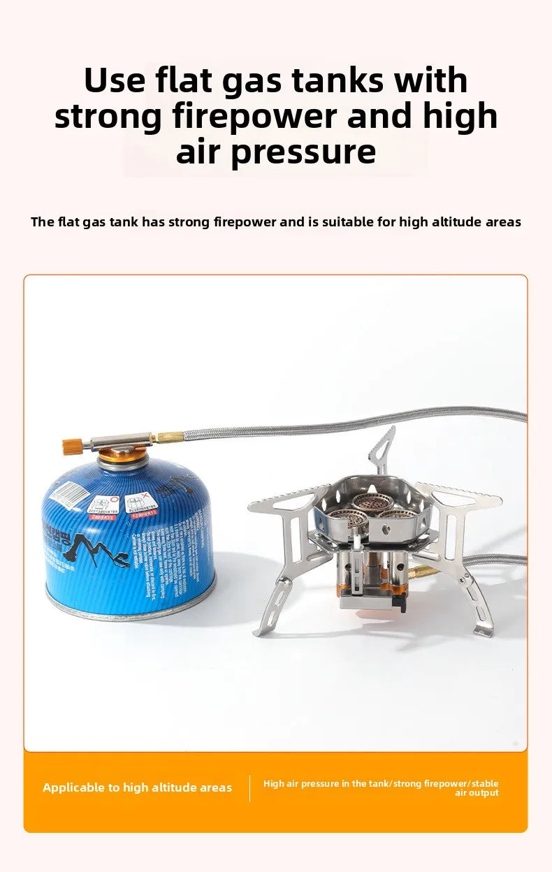 Estufa de camping portátil de 3 quemadores: estufa de gas butano resistente al viento con encendido para cocinar al aire libre.