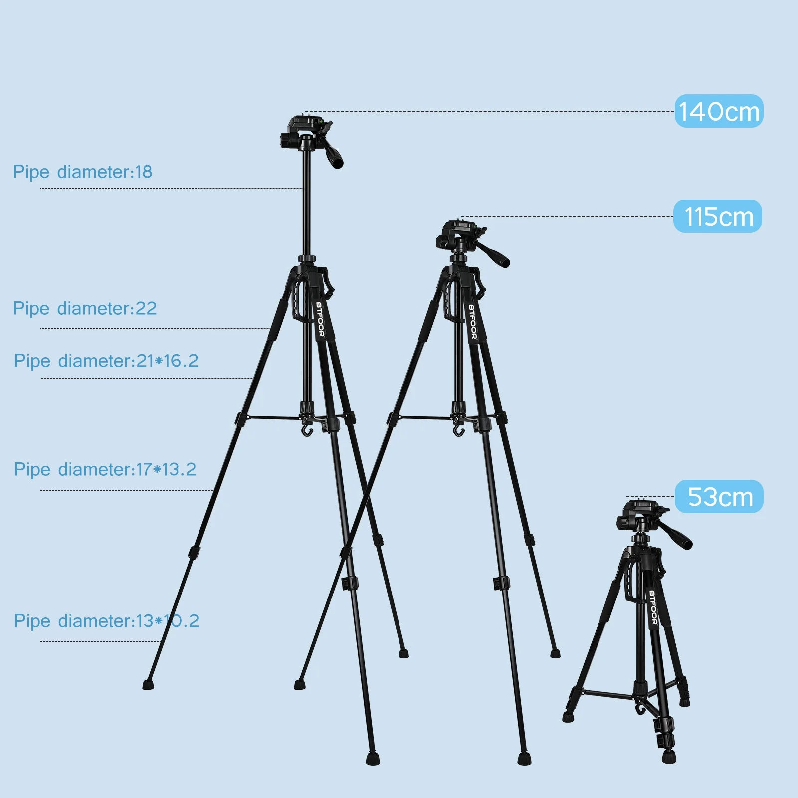 55" Aluminum Camera Tripod with Phone Mount - 140CM Tall Stand w/Pan Head for DSLR & Smartphone