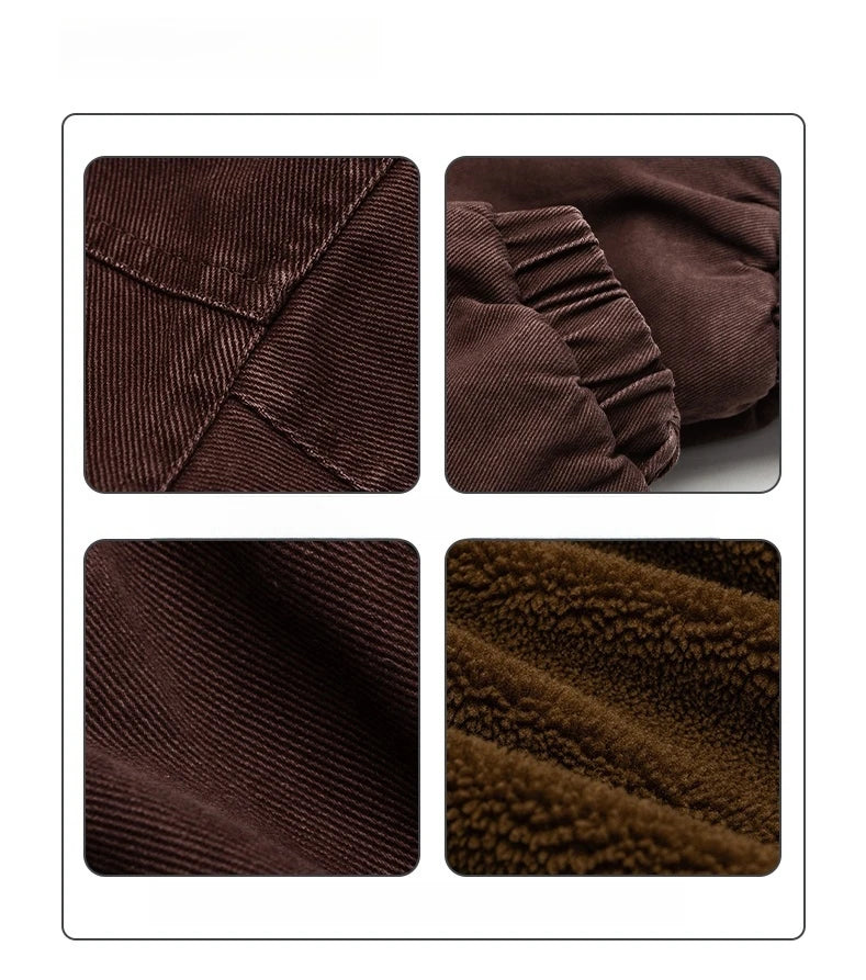 Vintage Polar Fleece Jacket Men's Winter Thick Loose Fit Streetwear Warm Coat