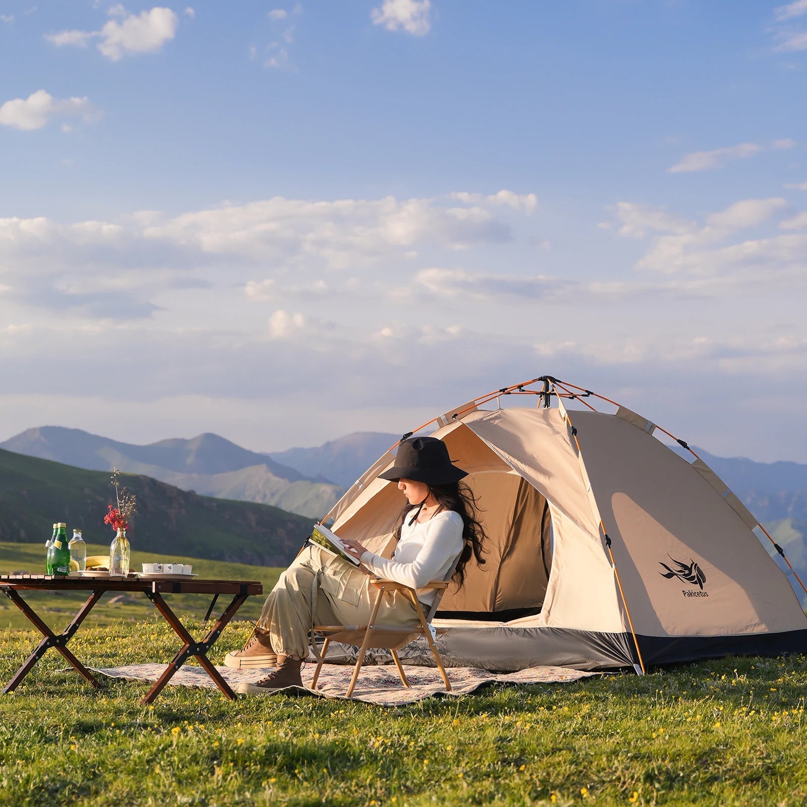Pakicetus Instant Golden Tent - Portable 3-4 Person Sun & Rain Shelter for Beach & Camping Trekker Essentials