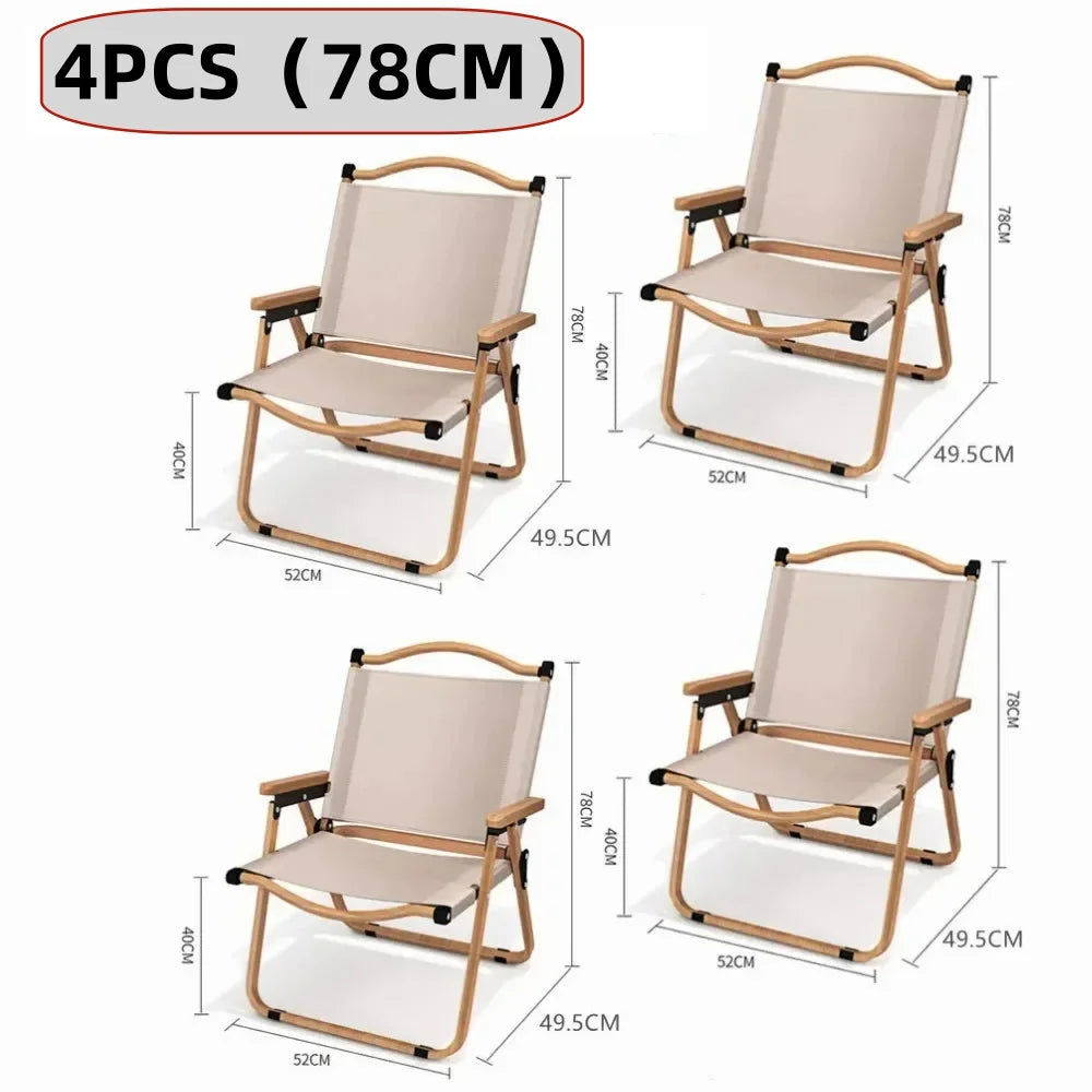 4/2/1PCS-khaki Camping Chair Portable Outdoor Chair Aluminum Alloy Wood Grain Folding Chair Camping Equipment Kermit Chair Trekker Essentials
