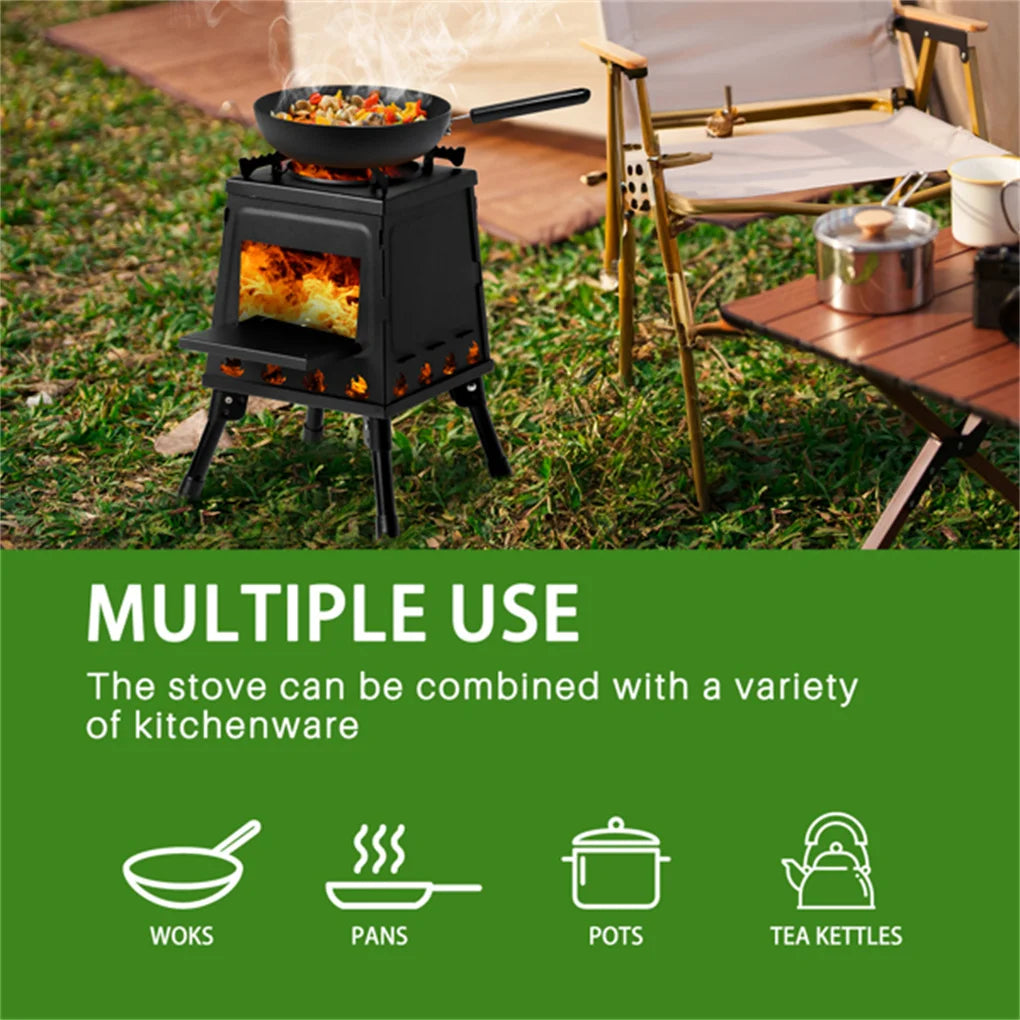 Portable Wood Burning Camp Stove - Windproof Outdoor Heater & Cooker for Camping