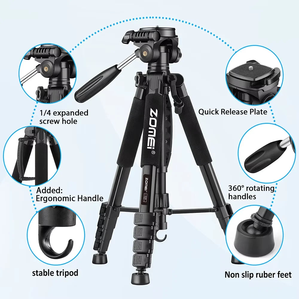 73.6" Professional Camera Tripod - 5kg Load Aluminum Alloy DSLR/Phone Stand
