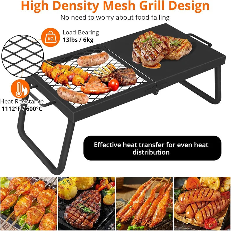 Parrilla plegable resistente para fogatas: rejilla portátil de malla de acero para fogatas