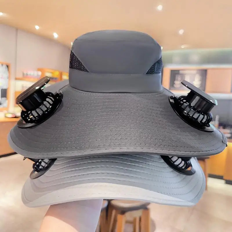 Large Size Quick Dry Bucket Hat With Solar Powered Fan USB Charging Sun Hat For Men Outdoor Hiking Camping Fishing Cooling Wear Trekker Essentials