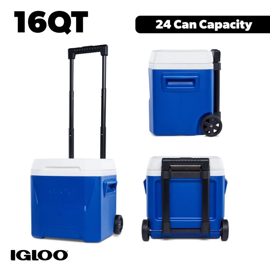 16 QT Laguna Hard Side Ice Chest Cooler with Wheels for Outdoor Camping, Picnic, Tailgating Blue, UV-Resistant Shell, Heavy-Dut