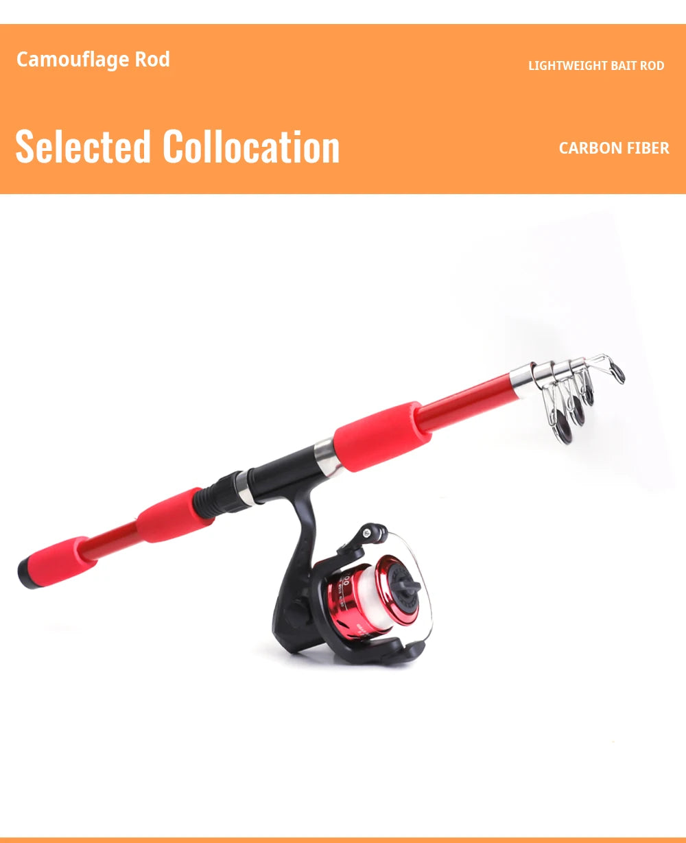 FTK Telescopic Fishing Rod & Reel Combo - 1.8/2.1m Carbon Fiber Pole with Full Kit