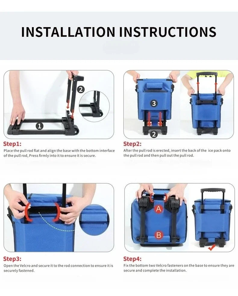35L Leakproof Soft Cooler Bag with Wheels Large Capacity Insulated Thermal Tote for Picnic Camping Beach Delivery Multi-purpose Trekker Essentials