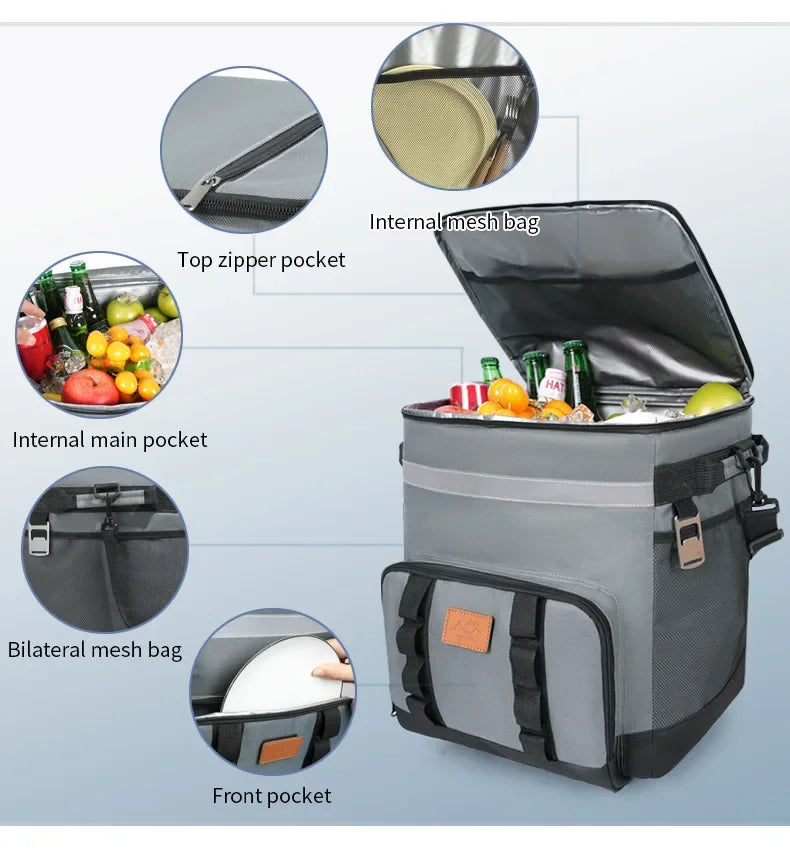 35L Leakproof Soft Cooler Bag with Wheels Large Capacity Insulated Thermal Tote for Picnic Camping Beach Delivery Multi-purpose Trekker Essentials