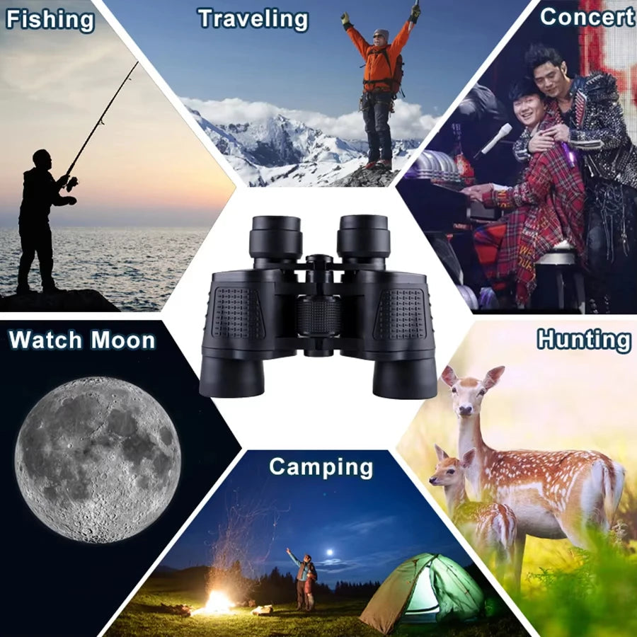 HD Portable Binoculars Professional 80X80 High Magnification Binoculars for Hunting Outdoor Camping Hiking Trips Lightweight Trekker Essentials