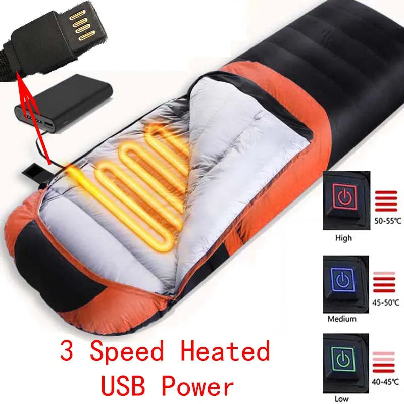 USB Heated Sleeping Bag – Waterproof Lightweight Winter Gear with 4-Zone Heating