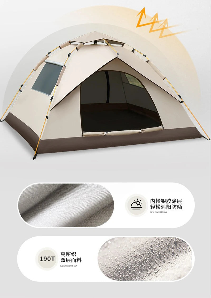 3-4 Person Instant Pop-Up Tent - Waterproof Automatic Camping Tent with Fiberglass Poles for Family Outdoor Adventures