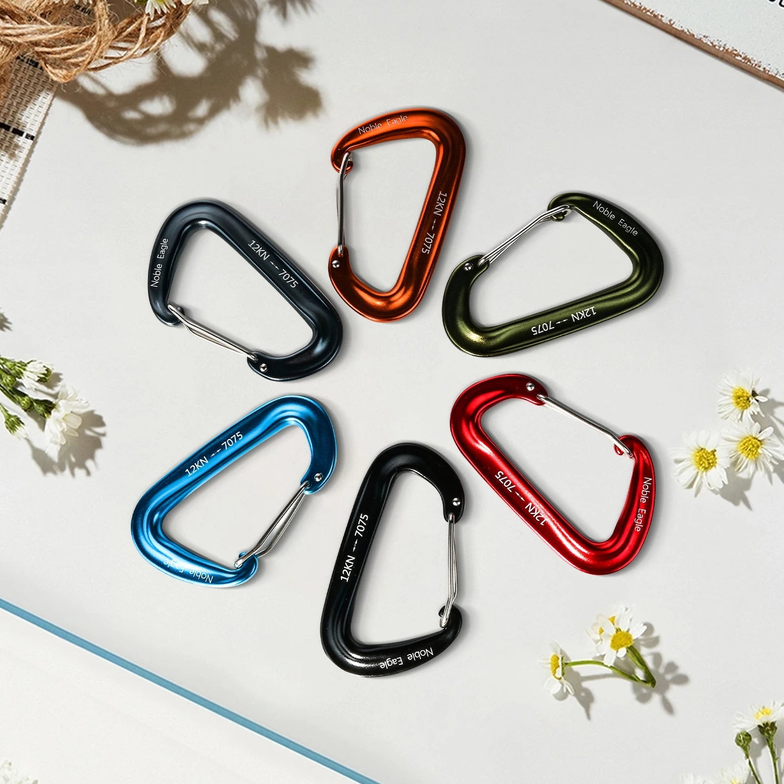 6Pcs 12kn Carabiner Set D Ring Heavy Duty Aluminum Tactical Carabiners Clips Camping Hiking Climbing Hook Hammock Outdoor Gear Trekker Essentials