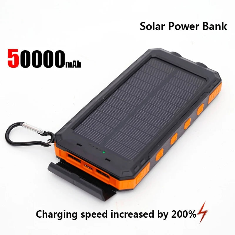 50000mAh Solar Power Bank – Portable Fast Charging External Battery with LED Flashlight & Digital Display Trekker Essentials