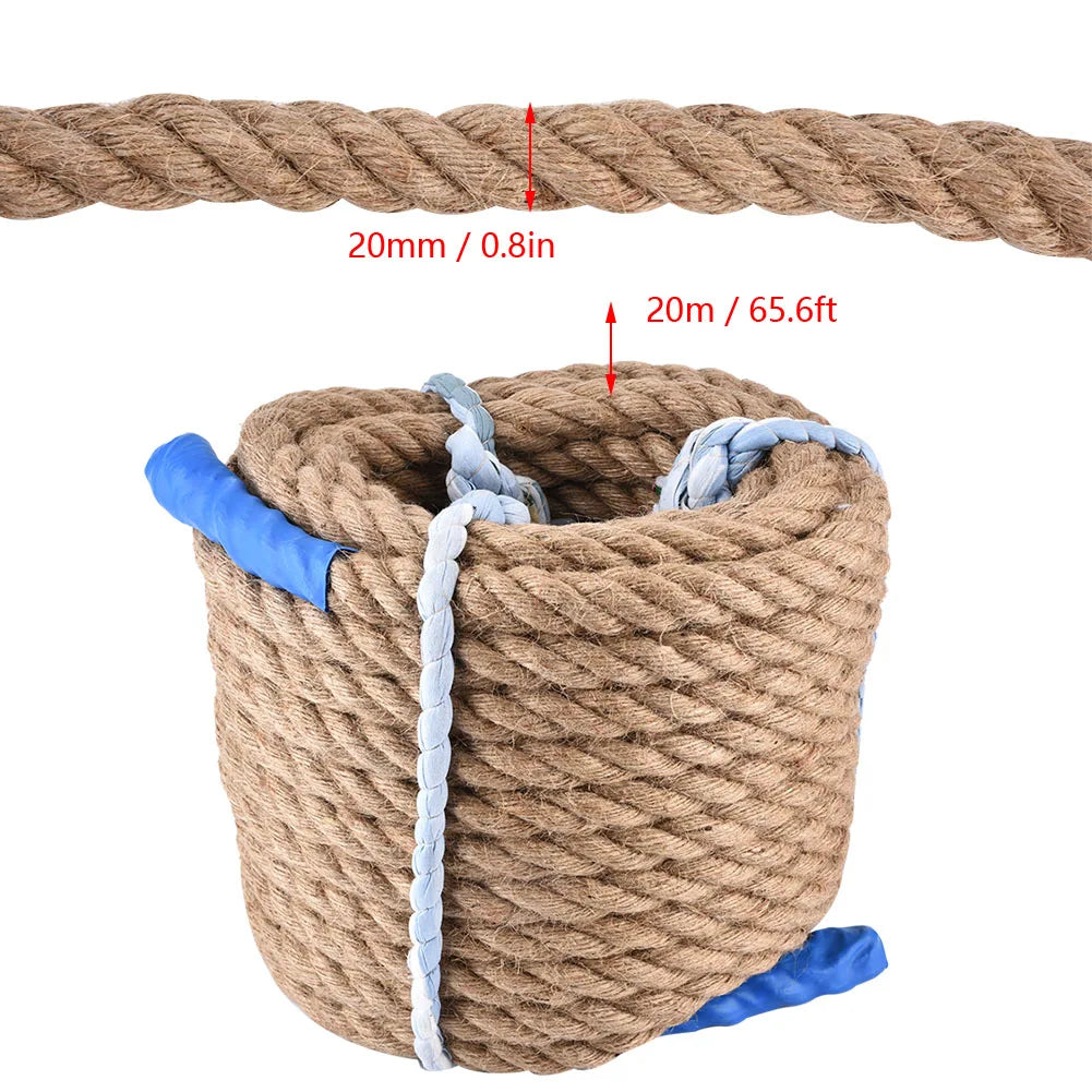 Cuerda de yute natural de 20 mm x 20 m: cuerda resistente para escalada en roca y tira y afloja al aire libre