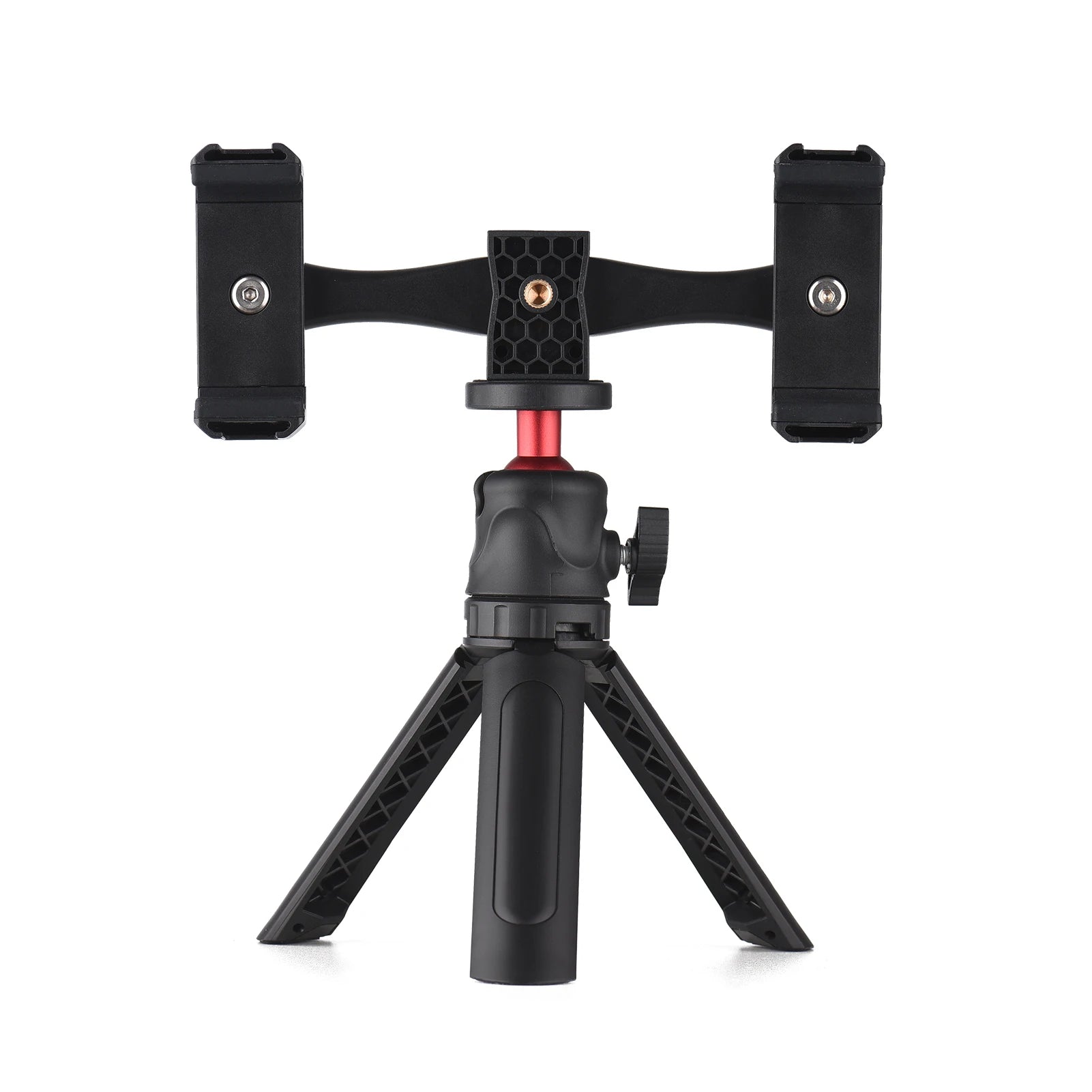 Professional Smartphone Video Kit - Dual Phone Mount with 4 Cold Shoes, 360° Tripod & Adjustable Holders for Vlogging/Live Streaming.