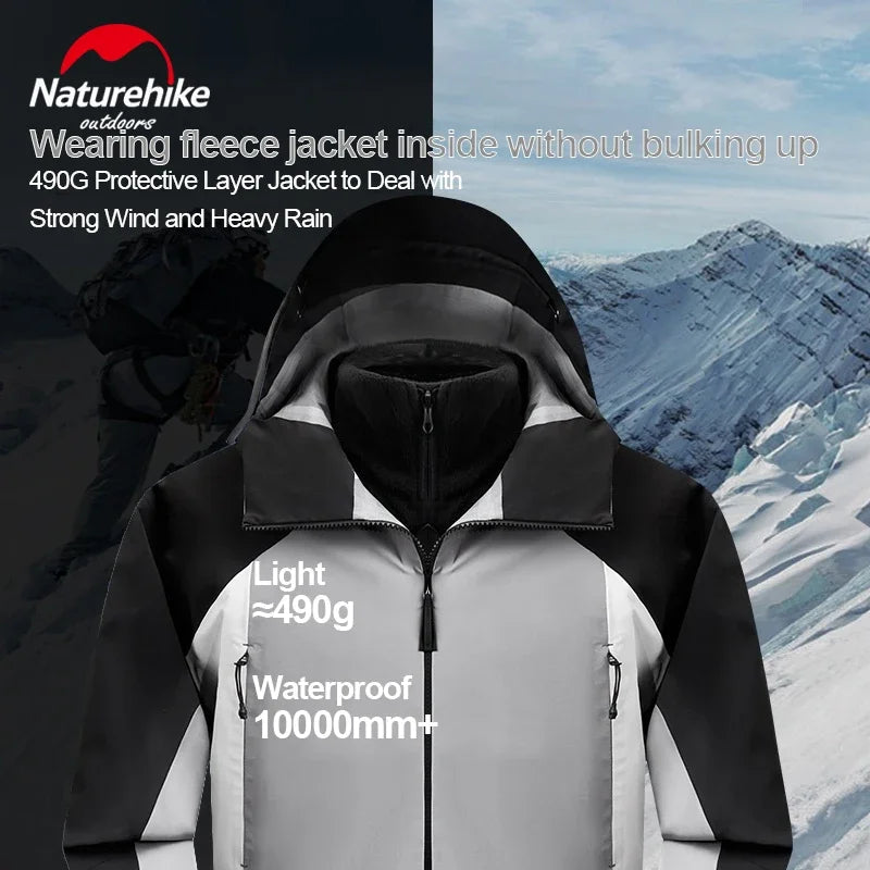 Naturehike Waterproof Hooded Jacket Hiking Hardshell Coat Camping Windbreaker Fishing Raincoat Patchwork Outer Protective Layer Trekker Essentials