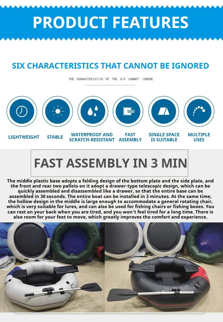 2-Minute Foldable Inflatable Fishing Boat with Electric Motor Port, 250kg Capacity Solo Pontoon Raft