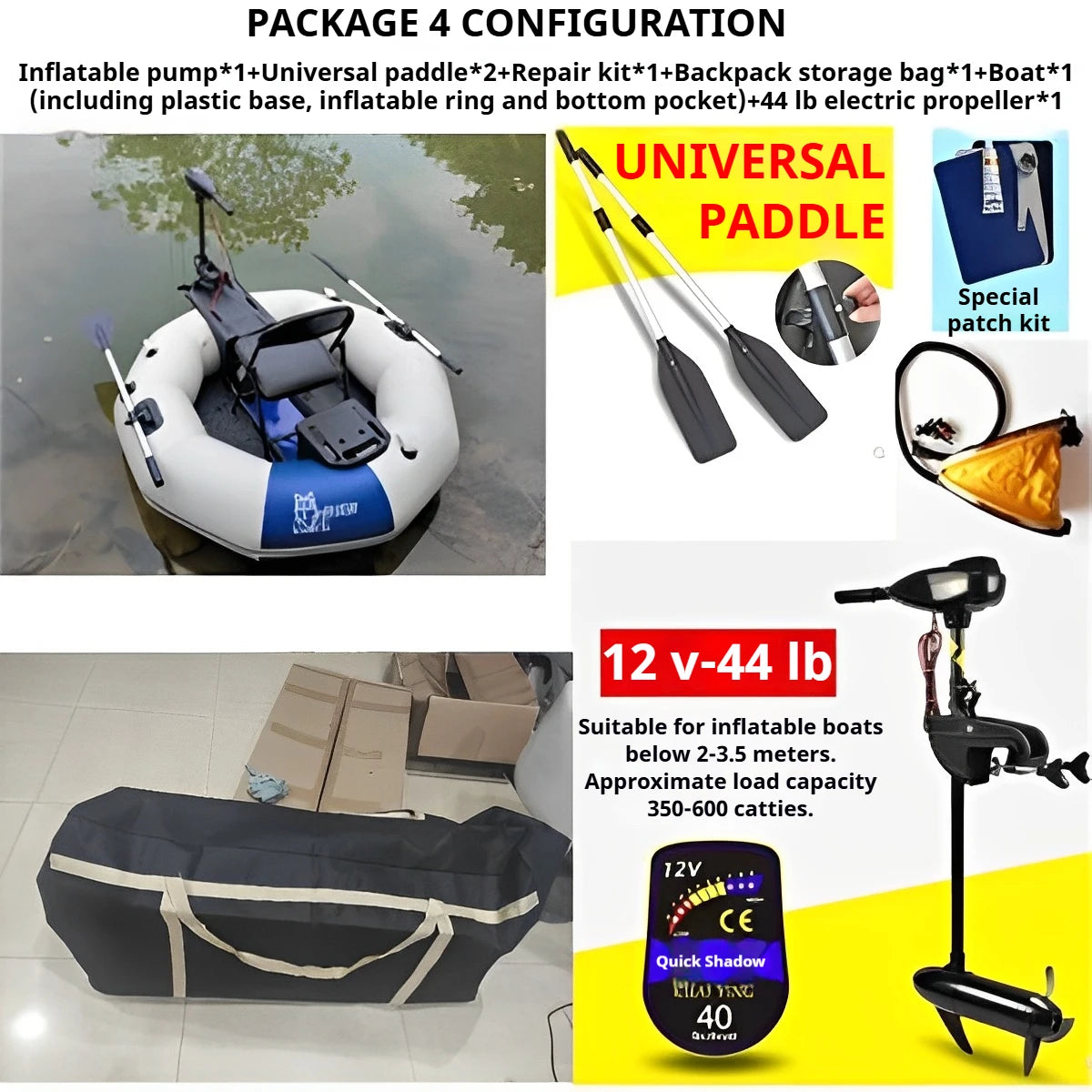 2-Minute Foldable Inflatable Fishing Boat with Electric Motor Port, 250kg Capacity Solo Pontoon Raft