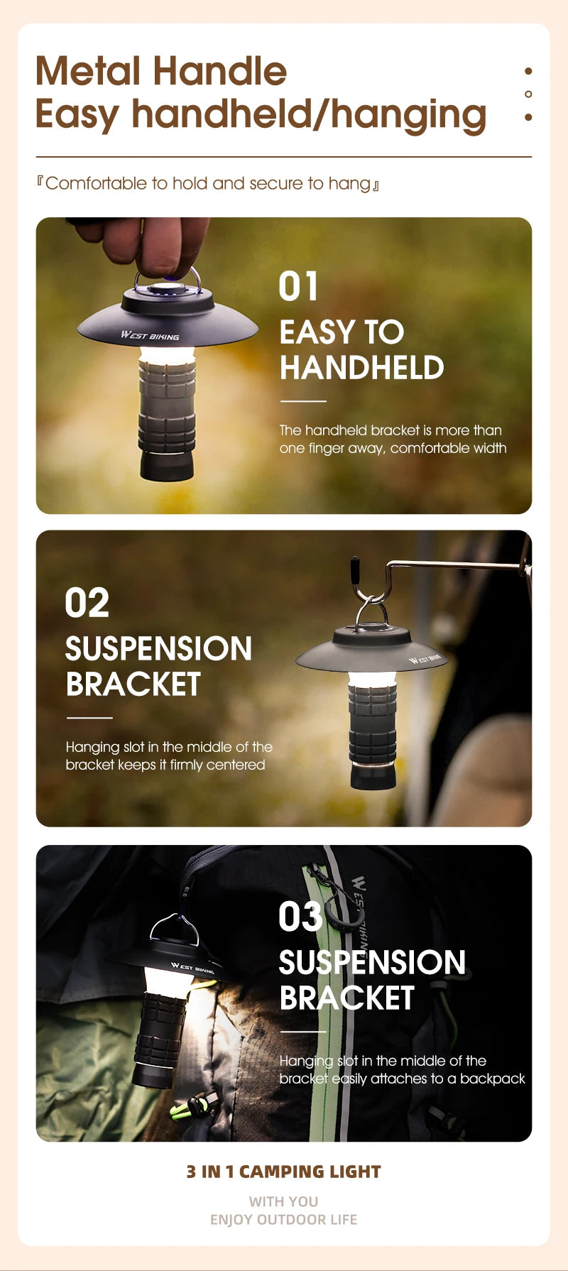 USB-C Rechargeable Camping Light - Magnetic Base LED Lantern with Tripod