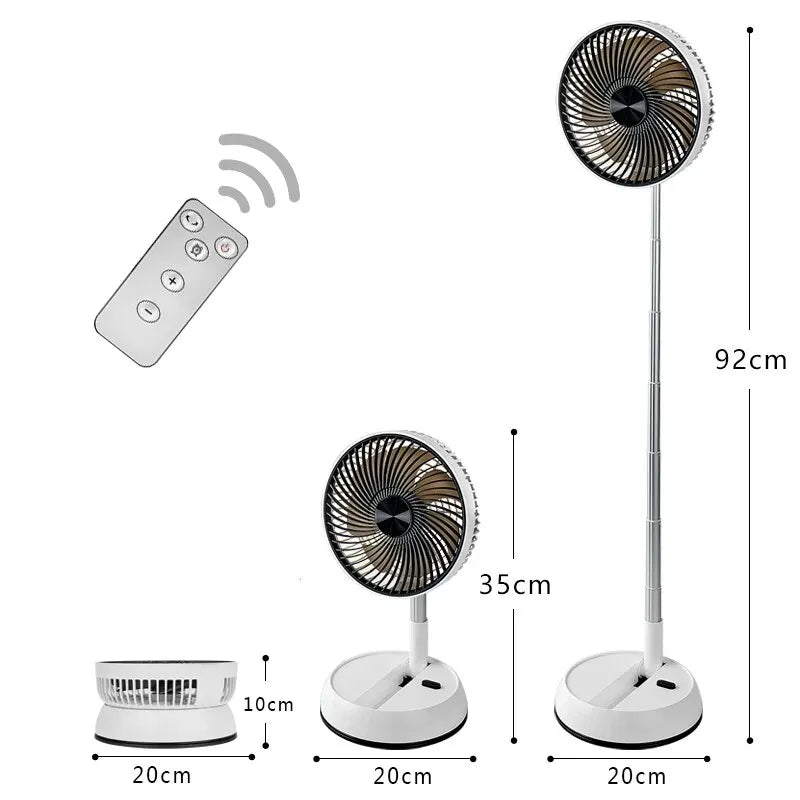 Ventilador plegable portátil de pie, inalámbrico y recargable de 6000 mAh con control remoto.