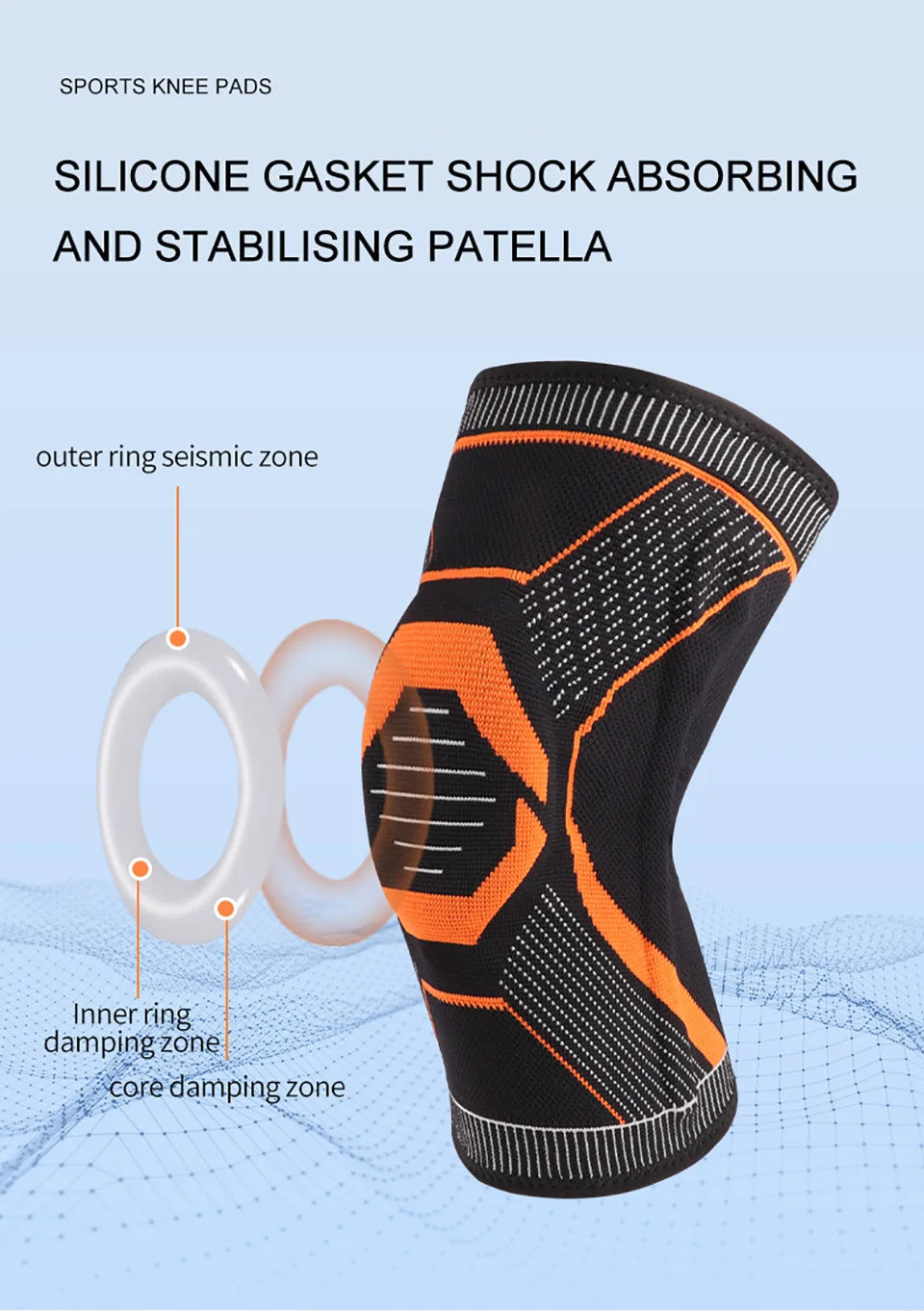 1Pcs Sports Knee Pads Silicone Spring Anti-slip Knee Support Keep Warm Outdoor Sports Skipping Cycling Hiking Mountain Climbing Trekker Essentials