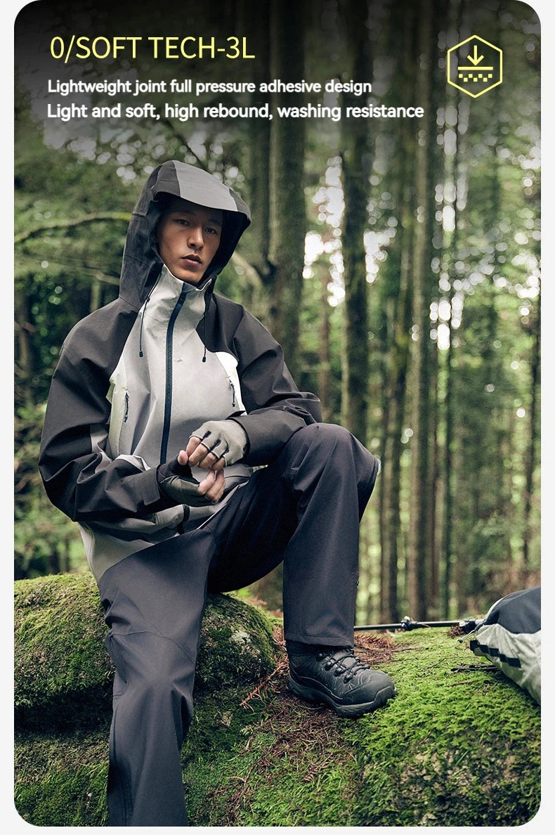 Naturehike Waterproof Hooded Jacket Hiking Hardshell Coat Camping Windbreaker Fishing Raincoat Patchwork Outer Protective Layer Trekker Essentials