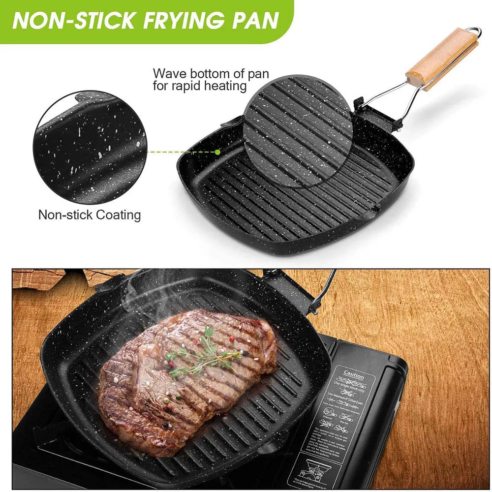 Portable Non-Stick Frying Pan with Folding Handle for Camping, Hiking, and Outdoor Cooking