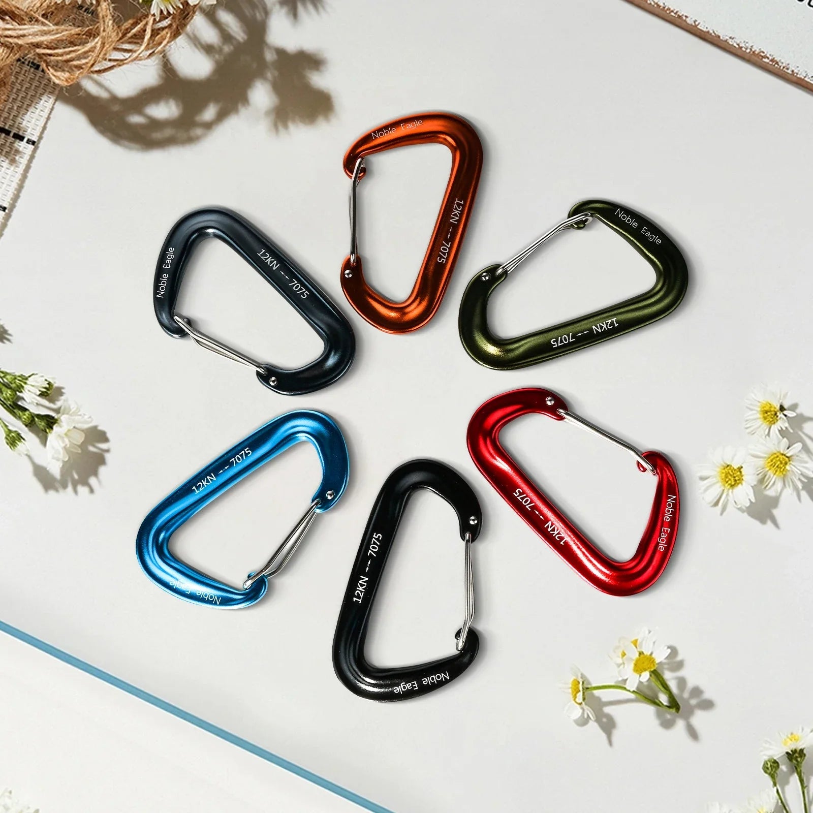 6Pcs 12kn Carabiner Set D Ring Heavy Duty Aluminum Tactical Carabiners Clips Camping Hiking Climbing Hook Hammock Outdoor Gear Trekker Essentials