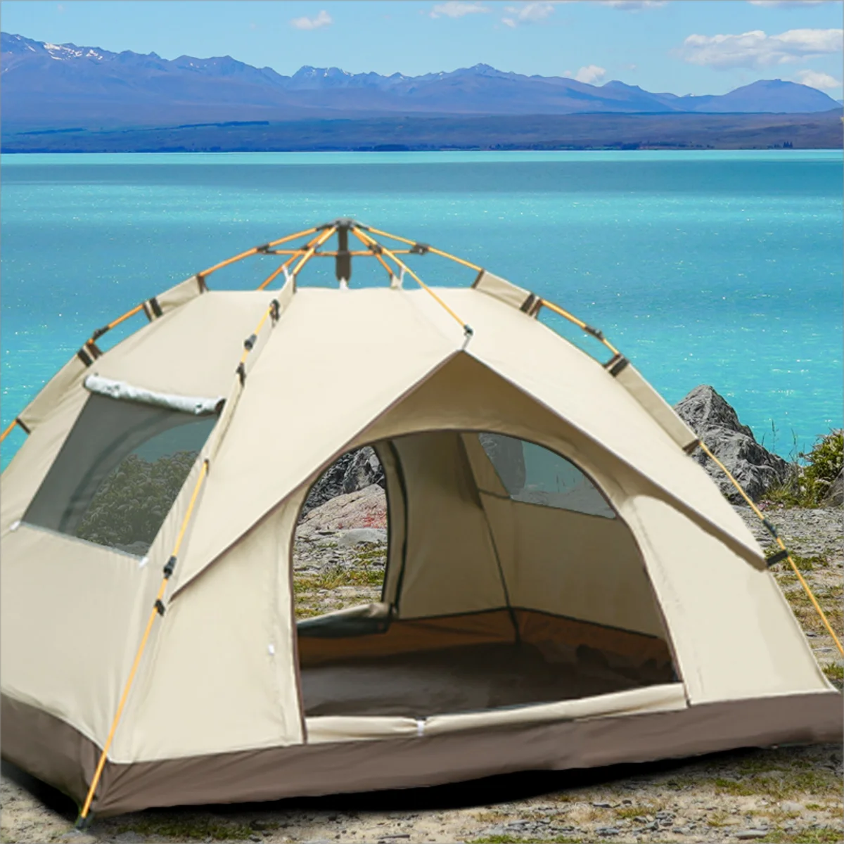 Instant Pop-Up Camping Tent - 4-Season Shelter with Dual Doors & Windows