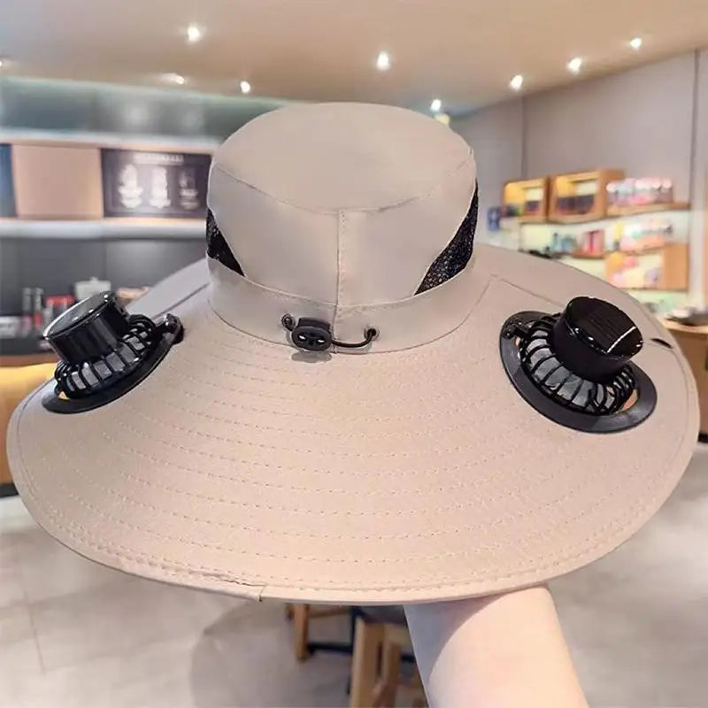 Large Size Quick Dry Bucket Hat With Solar Powered Fan USB Charging Sun Hat For Men Outdoor Hiking Camping Fishing Cooling Wear Trekker Essentials