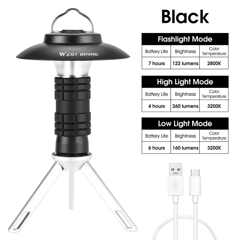 USB-C Rechargeable Camping Light - Magnetic Base LED Lantern with Tripod